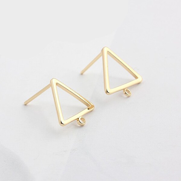 10pcs Real Gold Plated Brass Triangle Earring Posts, Earring Stud,Round Ear Studs, Earring accessories