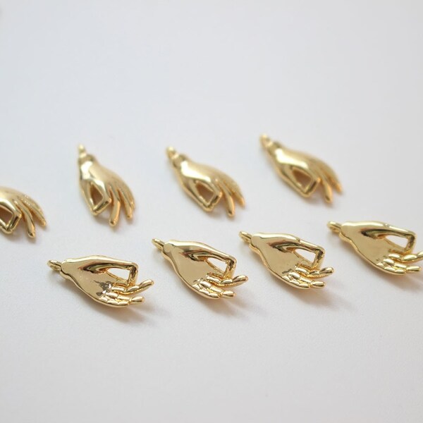 6pcs Gold Hand Charm, Vermeil Hand Pendant, OK / Okay Gesture Pendant, 18K Gold Plated Brass Palm Earring Necklace Pendant Connector