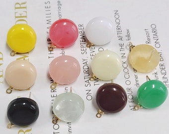 10pcs Resin Acrylic Earring Supply Earring Post/stud Macarone Color Round Coin Shape connector-Earring findings-jewelry supply 14mm