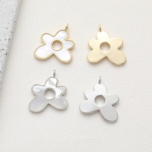 1pcs White Shell Flower Charm, Gold/Silver Tone Petal Pendant, 14K Gold Plated Brass Earring Necklace Pendant Connector - A886