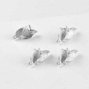 10pcs CZ pave Leaf Earrings, Gold/Silver Tone Leaves Stud Earring With Loop, 14K Real Gold Plated Brass Earring Stud Components White k