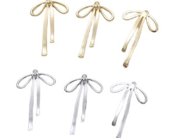 10pcs Bowknot Pendant, Gold/Silver Tone Bow Charm, 18K Real Gold Plated Brass Earring Necklace Connector