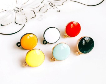 10pcs Enamel Round Shape Earring Posts With Loop, Enamel Earring Stud, Dripping Oil Circle Stud Earrings Components