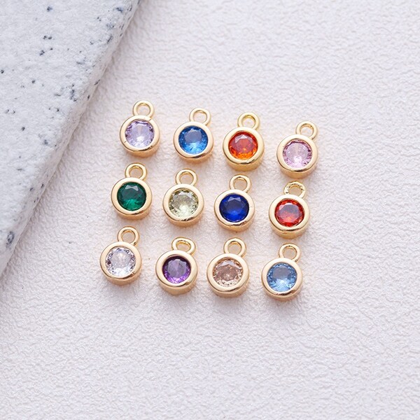 10pcs Round Crystal Charm, Circular Multicolour Rhinestone Pendant, 14K Gold Plated Brass Earring Necklace Pendant Connectors - A767