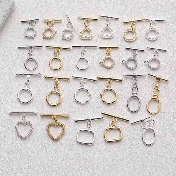 1set Oval Square Round Ring Heart Toggle Clasp,Gold/Silver Zircon Clasp Set,Easy Close Clasp Connector for Bracelet/Necklace,Jewellery Clasp