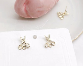 10pcs Scissors Stud Earrings, Gold Scissors Earrings With Loop, 14K Real Gold Plated Brass Earring Stud Components