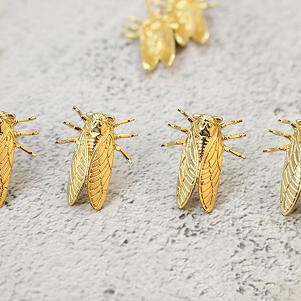 Women Ethnic Enamel Jade Golden Cicada Earring