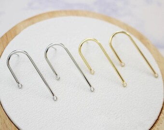 6pcs U Shape Earring Stud with hole,18K Gold Plated Brass Earring Posts,U Shape Ear Wire ,Geometric Stud Earrings Components