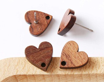 10pcs Heart Shape Wood Earrings, Ear Wire, Earrings Post, Wood Earrings Studs,Love Heart Earrings Ear Stud With Hole
