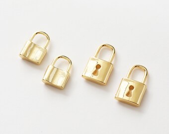 6pcs Golden Lock Charm, Golden Padlock Pendant, 18K Gold Plated Brass Earring Necklace Pendant Connector