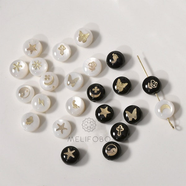 10 breloques en nacre, perles d'espacement rondes en coquillages, perles de nacre, collier de perles de 8 mm pour bracelet en coquillages - L-05