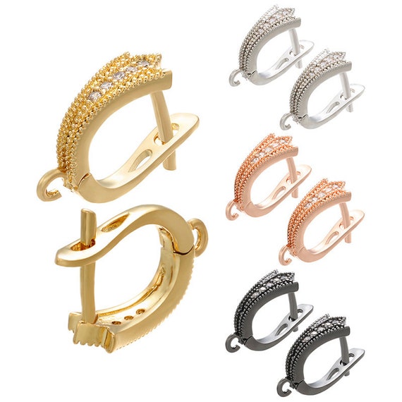 4pair CZ Paved Click-in Style Lever Back Earring With Open Jump