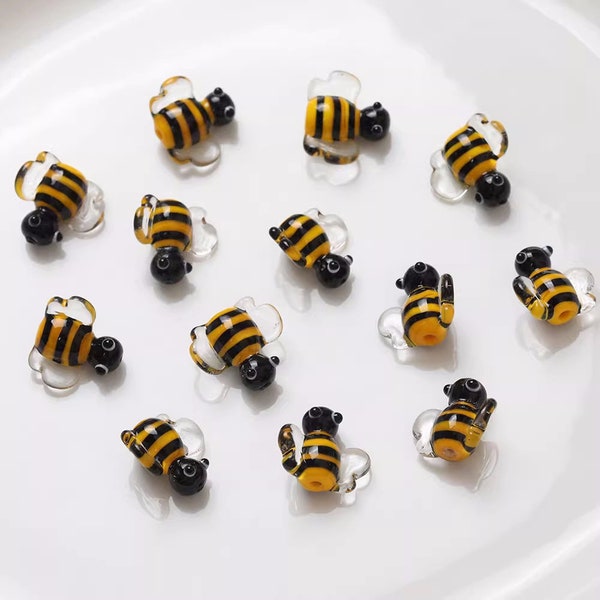 6pcs Handmade Bee Glass Beads, DIY Animal Insects Honeybee Spacer Bead of Necklace Bracelet Jewelry Making - A1467