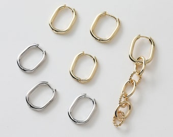 6pcs Huggie Hoop Earrings, Gold/Silver Tone Huggie Earrings, Thick Hoop Earrings, 14K Gold Plated Brass Earring Finding - A950