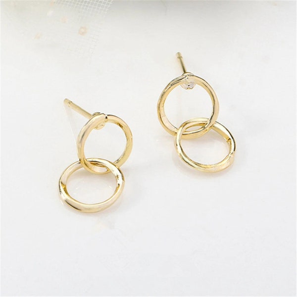 10pcs Real Gold Plated Hollow Ear Stud,Gold Circle Ear Post,Platinum Ear Post Wire,Brass Earring Attachment Finding Wholesale