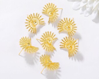 6pcs Real Gold Plated Brass Peacocks Earring Posts, Peacocks Stud Earrings With Loop,Animal Earring Stud Components