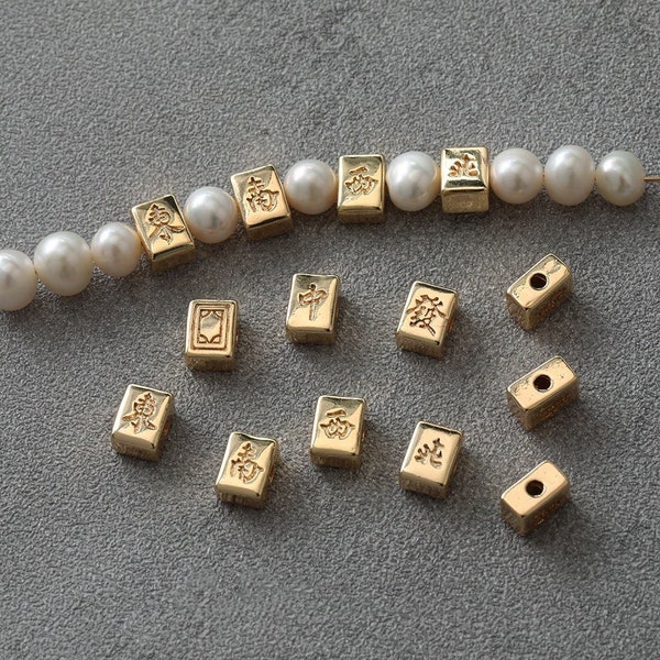 1pcs Gold Mahjong Bead Charms, Spacer Beads, Gold Plated Brass Faceted beads, Gold Beads For Bracelet/Necklace, Jewelry making