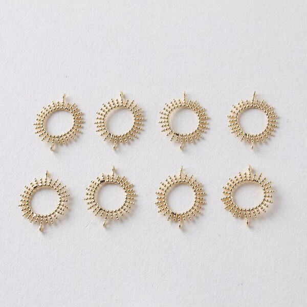 6pcs Gold Sun Charm Connector, Round Ring Sun Pendant With 2 Loop, 18K Gold Plated Brass Circle Ring Earring Necklace Pendant - A1069