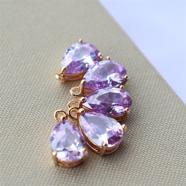 10pcs Purple Water Drop Shape Zircon Pendant Charm,CZ Micro Pave Tear Drop Pendant Charm Wholesale