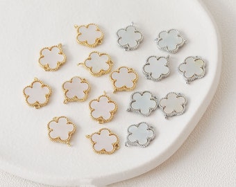 6 pcs Breloque Trèfle à Quatre Feuilles Coquillage, Pendentif Pétale De Coquillage Or/Argent, Collier Boucle D'oreille En Laiton Plaqué Or 14 carats Bracelet Pendentif Connecteur