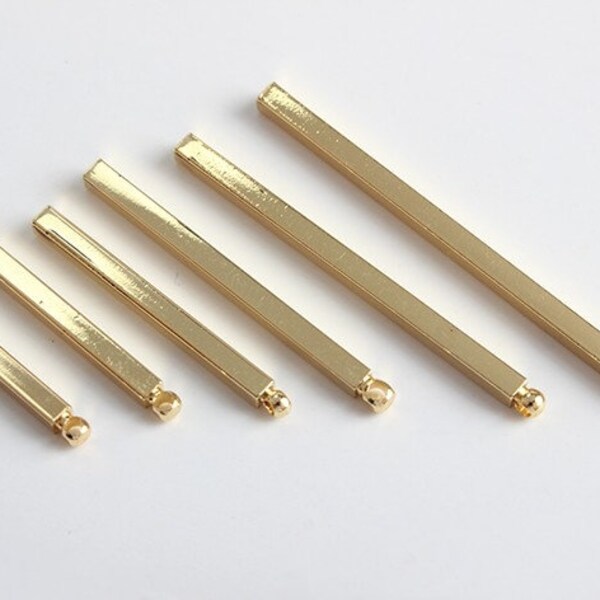 10pcs Long Bar Charm, Gold/Silver Tone Long Stick Pendant With Loop, 18K Gold Plated Brass Earring Necklace Pendant Connector（A351）