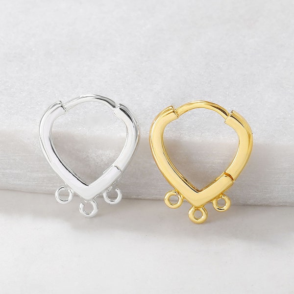 10 pcs boucles d'oreilles à levier coeur d'amour or/argent crochets d'oreille avec trois boucles, boucle d'oreille à levier de style clipsable, composant de boucle d'oreille clip français