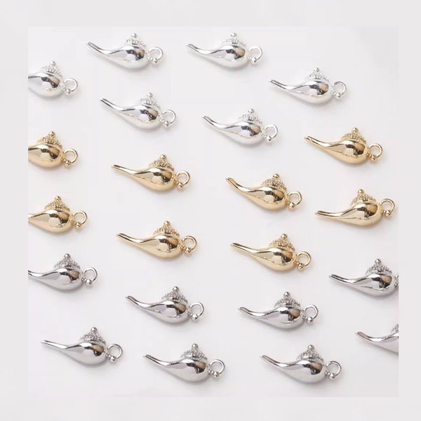 6pcs Magic Lamp Charms,Gold/Silver Tone Aladdin Lamp Pendant With Loop,14K Gold Plated Brass Earring Necklaces Pendant Components A1287