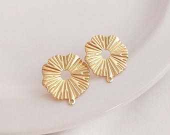 10pcs Lotus Leaf Earring Posts,Gold/Silver Tone Lotus Leaf Stud Earring With Loop,18K Gold Plated Brass Lotus Flower Earring Stud - R161