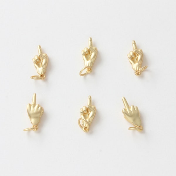 4 Stück mattgoldener FUCK-Handzeichen-Anhänger, Mittelfinger-Handzeichen-Anhänger mit Schleife, 18 Karat vergoldetes Messing-Hand-Finger-Ohrring-Halsketten-Anhänger