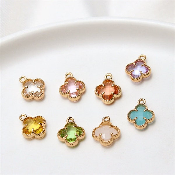 10pcs 9*12mm Zircon Clover Charms Pendants,Crystal Gemstone Flower Earring Pendant Charm Wholesale -LF2272