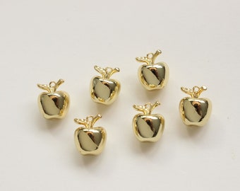 6pcs Apple Charm, Gold Small Apple Pendant With Loop, 14K Gold Plated Brass Earring Necklace Fruits Pendant Connectors