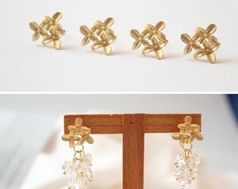 6pcs Gold Flower Earring Posts, Floral Stud Earrings With Loop, 18K Gold Plated Brass Earring Stud Components