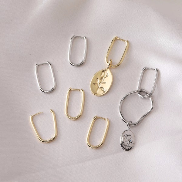 6pcs Huggie Hoop Earrings, Gold/Silver Tone Huggie Earrings, Thick Hoop Earrings, 14K Gold Plated Brass Earring Finding - A952