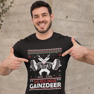 Red Nose Gainzdeer,brodolf the red nose gainzdeer, gainzdeer, gym, merry liftmas, muscles, coach, christmas gym, christmas fitness