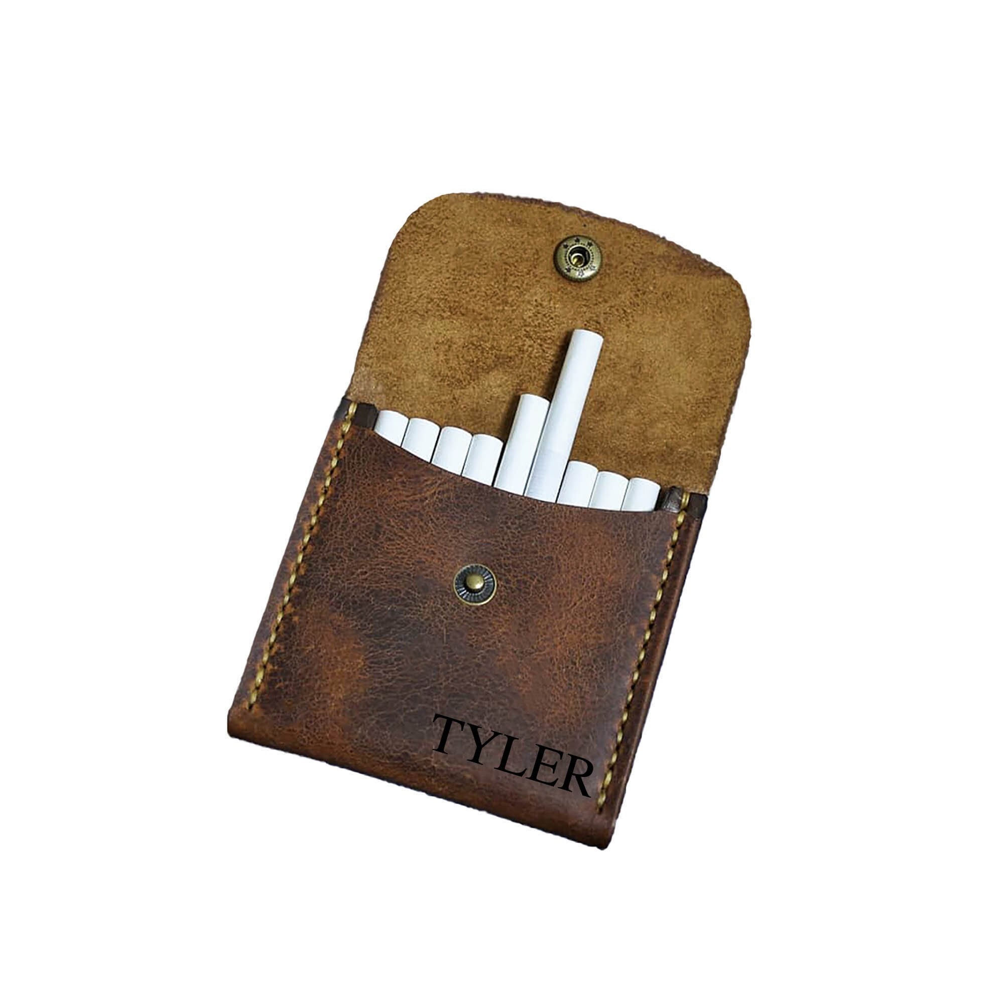 Hand Crafted Leather Cigarette Case, Lighter Pocket - Ruby Lane