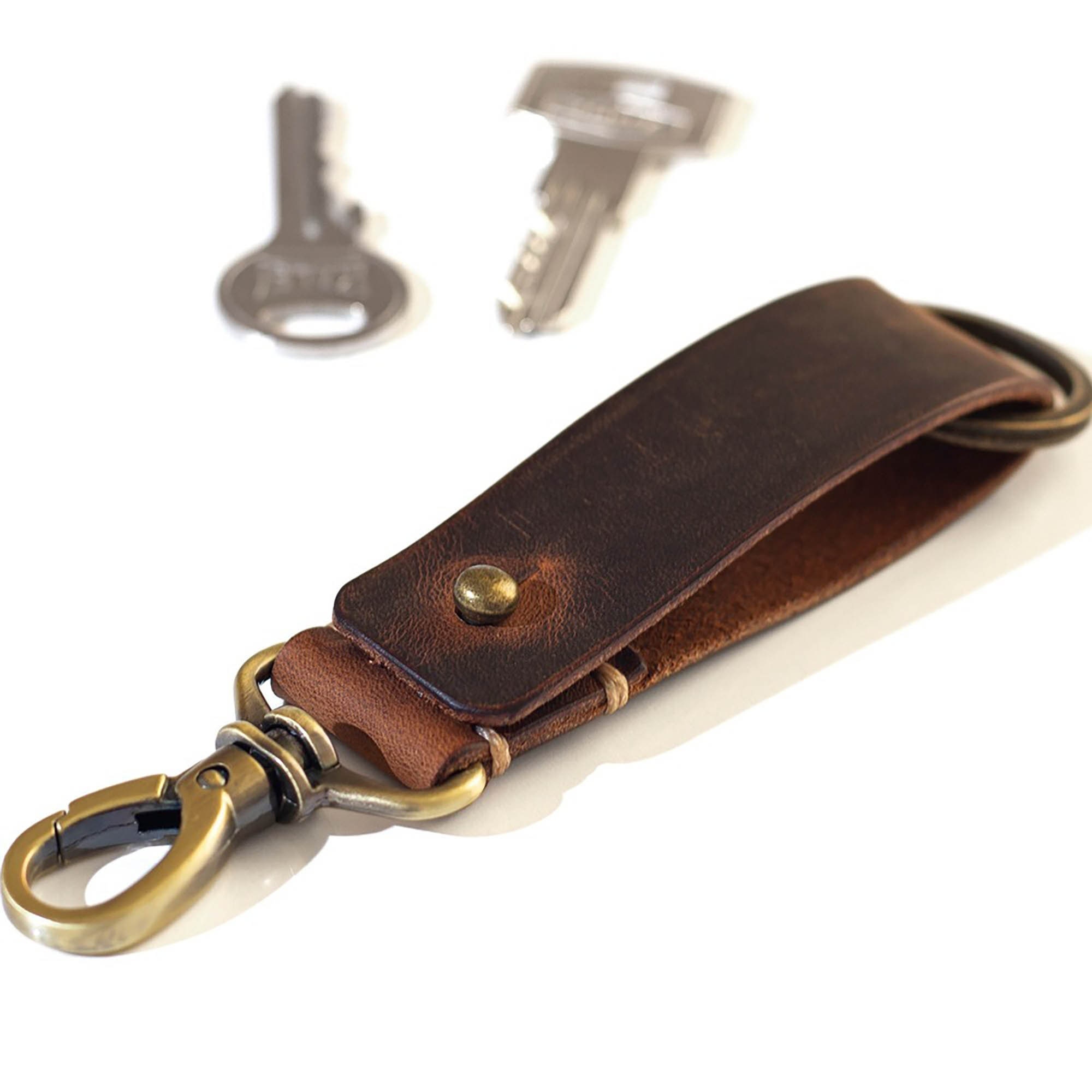 Genuine Leather Keychain Leather Key Holder Belt Key Chain Ring Fob Leather  Key Ring Key Chain Holder With Belt Loop Clip for Men and Women 