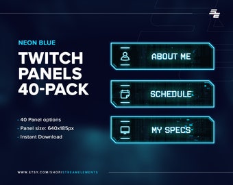 Twitch Panels Pack, Neon Blue Color 40 HQ Profile Panels Para Twitch, Abstracto, Diseño futurista, Streaming