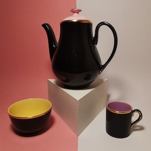 Vintage Palissy Keramik England Madeleine 22 Karat Gold Feinster Topf, Tasse und Schale