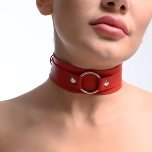 O-ring choker Black/Red/Purple Adjustable Leather Punk Metal Women choker