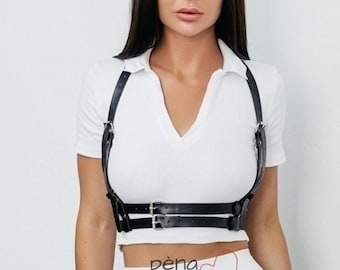 Ceinture de harnais de poitrine en cuir végétalien pour femmes, harnais supérieur en cuir, harnais sous le buste, ceinture de harnais de taille, ceinture Goth Strappy