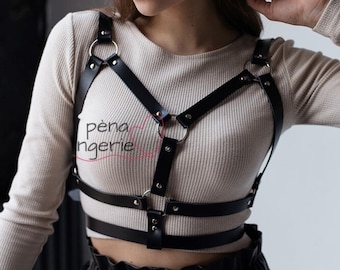 Custom Vegan Leather Chest Harness: Strappy Cage Bra Belt