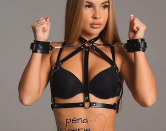 Chest Harness Belt with Handcuff, Harness for Woman Set, Harness Chest, Harness Lingeries