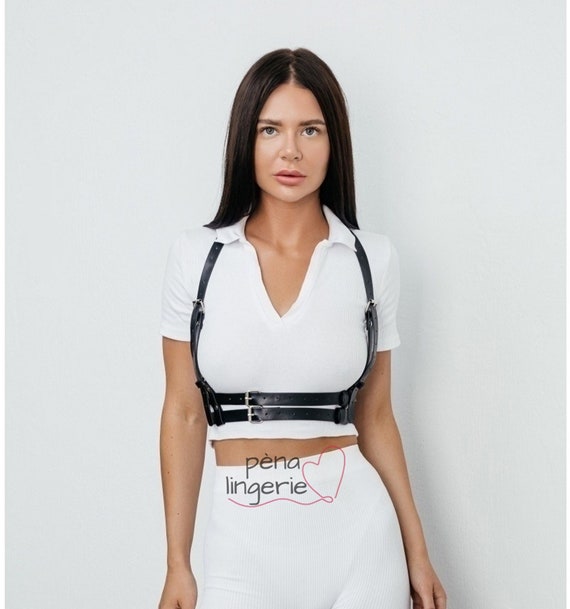 Vegan Leather Chest Harness Belt: Cage Bra Top
