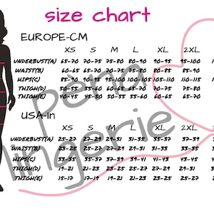 Pu&ograve; includere: Tabella delle taglie per abbigliamento in centimetri e pollici. La tabella include le misure per sotto il seno, vita, fianchi, coscia e coscia. Le taglie vanno dalla XS alla 4XL.