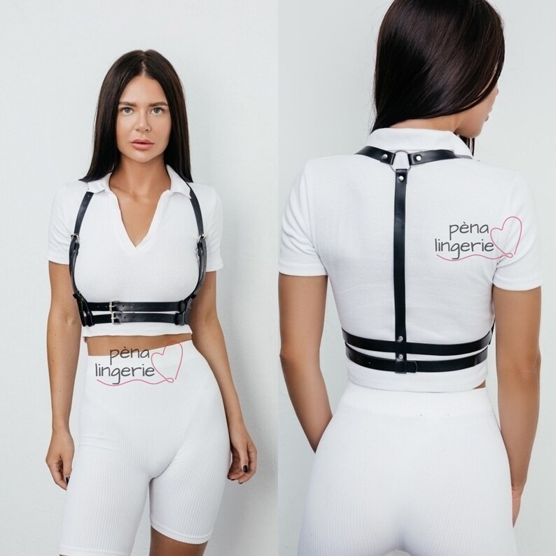 Vegan Leather Chest Harness Belt: Cage Bra Top image 7