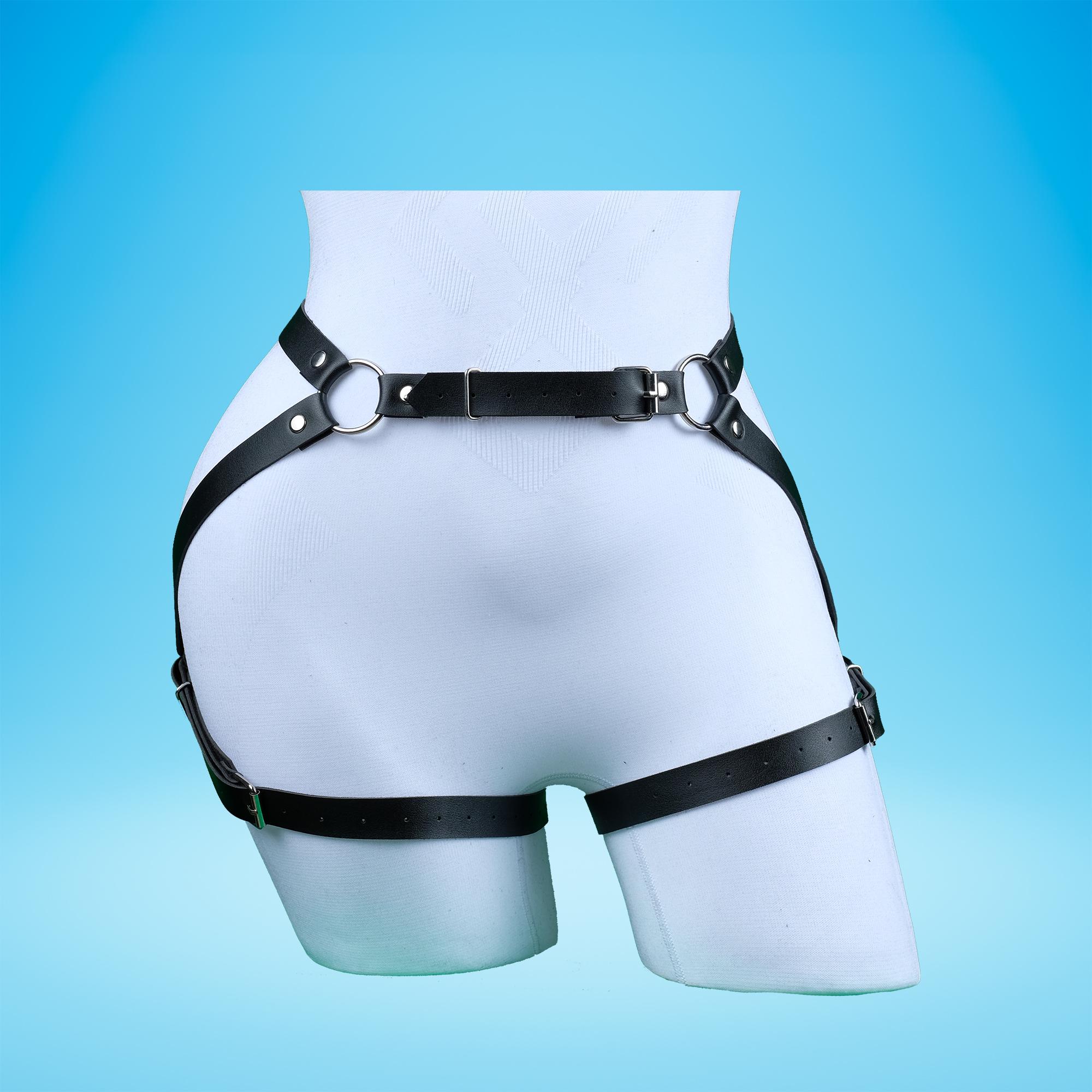 Women's Synthetic Leather Leg Body Harness Belt With Handcuffs - BDSM Bondage Gear