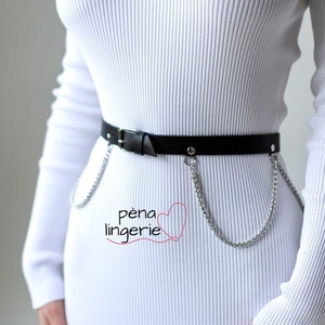 Leather Waist Belt with Chain, Leather Outfit, Belts on Dress, Punk Outfit, Belts for Women