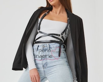 Body Harness Lingerie Women Red Leather Chest Harness Leather