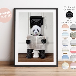 Panda on Toilet with Newspaper, Panda Victorian Toilet, Funny Bathroom Print, Animal on Toilet, Panda Bear with Paper, Whimsy Animal