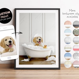 Custom Single Pet in a Bath Print, Personalised Dog in Bathtub, Dog from Photo Art Print, Personalised Pet Gift, Unique Dog or Cat Wall Art